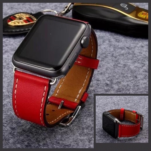 Red Vegan Leather Watchband for Apple Watch - Picture 3 of 7